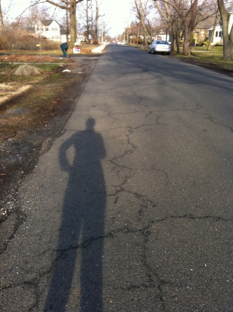 About 2.5 miles into an 8-mile walk, just me and my shadow.