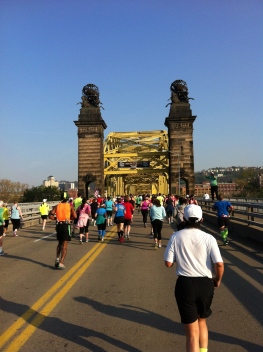 Up and over the Rachel Carson Bridge, approaching mile 4